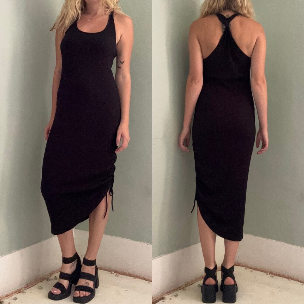 Sweaty Betty Weekend Twist Back Midi Dress Black Size 8-10 90s Minimalist